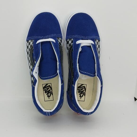 VANS OLD SKOOL Boys NEW Reflective Checkered Flame Blue Sneakers - sz. 2 1/2Y - Picture 3 of 6
